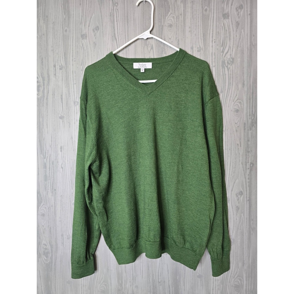 Turnbury Sweater Mens XL Merino Wool V-Neck Lightweight Classic Preppy Green